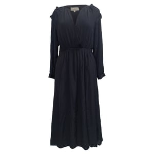 Ba&Sh Ulla Midikleid mit V-Ausschnitt aus schwarzer Viskose