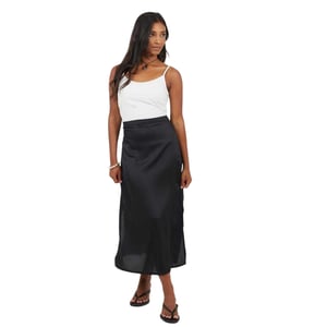 Brave Soul - Midirock für Damen, Seitenschlitz, Satin (Schwarz)