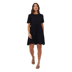 Brave Soul - Minikleid für Damen, Rundhalsausschnitt, Baumwolle, kurzärmlig (Schwarz)