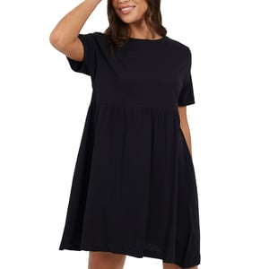 Brave Soul - Minikleid für Damen, Rundhalsausschnitt, Baumwolle, kurzärmlig (Schwarz)