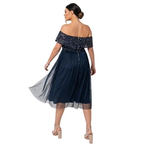 Maya Deluxe - Midikleid für Damen, Schulterfrei, kurzärmlig (Marine)