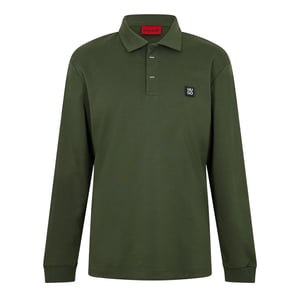 Hugo - Poloshirt für Herren, Mit Kragen, Langärmlig (Dunkelgrün)