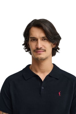Kurzärmliger Pullover marineblau mit Polokragen und Rigby Go Logo