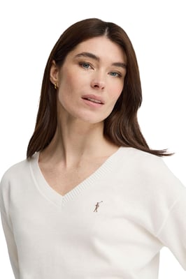 Pullover ecru mit V-Kragen und Rigby Go Logo