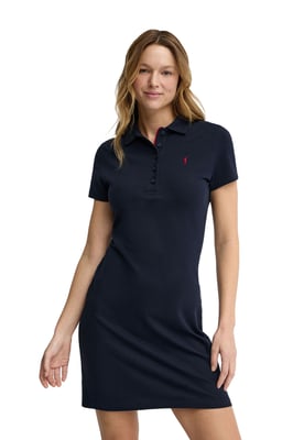 Kurzes Kleid-Shirt marineblau mit kurzen Ärmeln, Polokragen und Rigby Go Logo