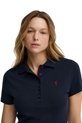 Kurzes Kleid-Shirt marineblau mit kurzen Ärmeln, Polokragen und Rigby Go Logo