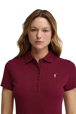 Kurzes Kleid granatrot mit kurzen Ärmeln, Polokragen und Rigby Go Logo