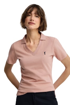 Cotolino-Poloshirt blassrosa mit knopflosem Kragen und Rigby Go Stickerei