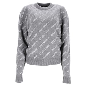 Balenciaga Pullover mit Allover-Logo aus grauer Wolle