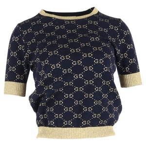 Gucci GG Lamé-Top aus marineblauer Baumwolle