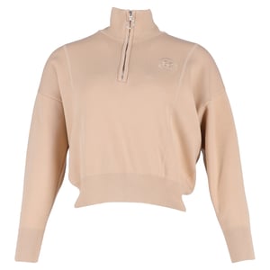 Sandro Paris bestickter Pullover mit halbem Reißverschluss aus beiger Baumwolle