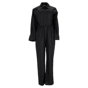 Saint Laurent – Langärmliger Jumpsuit mit Gürtel aus schwarzer Baumwolle