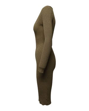 Michael Kors tailliertes, geripptes Strick-Midikleid in Metallic-Gold-Viskose