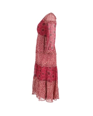 Ba&sh Gypsie Midikleid mit Printmix aus burgunderfarbener Viskose