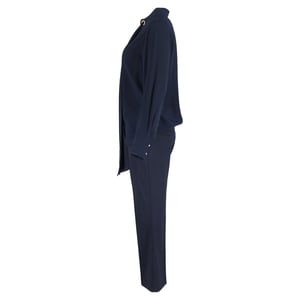 Chloé Blusen- und Hosen-Set mit Bindekragen aus marineblauer Viskose