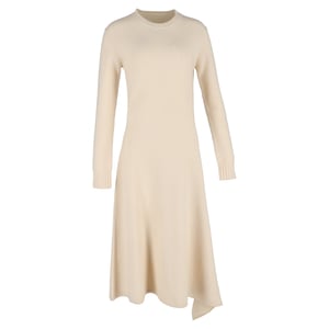 Jil Sander Strickkleid mit langen Ärmeln, Midi-Länge, aus cremefarbener Wolle