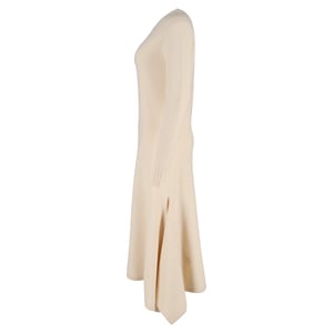 Jil Sander Strickkleid mit langen Ärmeln, Midi-Länge, aus cremefarbener Wolle