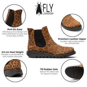 Fly London Damen Leopard Tan Chelsea Wildlederleder-Knöchelstiefel – SALV195