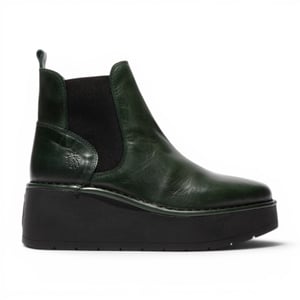 Fly London Womens Green Leather Chelsea Ankle Platform Boots – HELY268