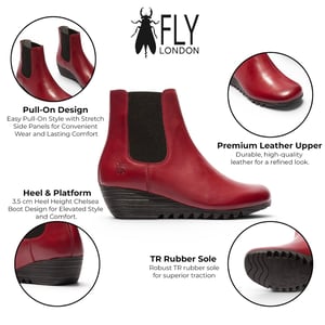 Fly London Damen-Burgundrote Leder-Chelsea-Stiefel mit Keilabsatz – ORFU496