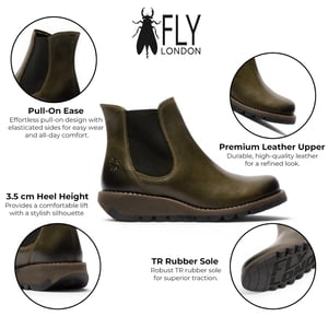 Fly London Damen Diesel Green Chelsea Leder-Knöchelstiefel – SALV195
