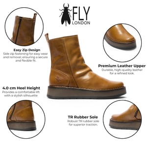 Fly London Damen beige Leder-Reißverschluss-Plateau-Stiefel – RENO053FLY