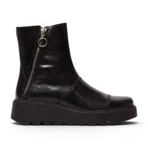 Fly London Damen Schwarze Leder-Reißverschluss-Plattform-Knöchelstiefel – TARP553FLY