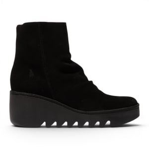 Fly London Damen Schwarze Wildlederleder-Wedge-Heel-Plattformstiefel – BAAN538