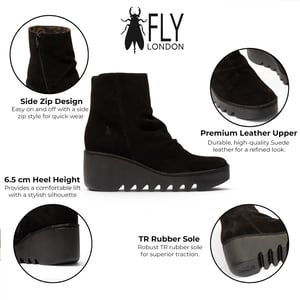 Fly London Damen Schwarze Wildlederleder-Wedge-Heel-Plattformstiefel – BAAN538