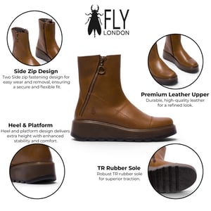 Fly London Damen-Tan Leder-Reißverschluss-Plateau-Knöchelstiefel – TARP553FLY