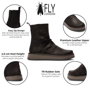 Fly London Damen-Schwarze Wildlederleder-Reißverschluss-Plateau-Knöchelstiefel – RENO053FLY