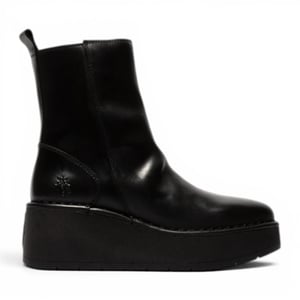 Fly London Damen Schwarze Leder-Keilfersen-Plattformstiefel – HEIJ272