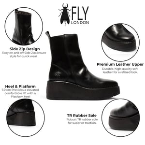 Fly London Damen Schwarze Leder-Keilfersen-Plattformstiefel – HEIJ272