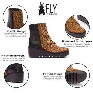Fly London Damen-Schwarz-Tan Wildleder-Plattformstiefel mit Keilabsatz – BAAN538