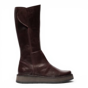 Fly London Damen Weinleder High Pull On lange Stiefel – RHEA042