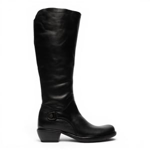 Fly London Damen Schwarze Leder-Reitstiefel mit hohen Absätzen – MISTRY