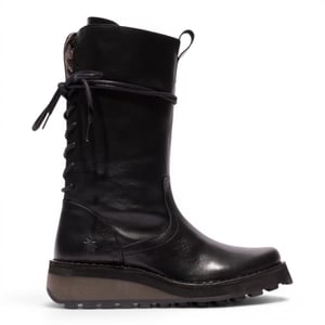 Fly London Damen-Schwarze Lederstiefel bis zur Mitte der Wade – HEIG229