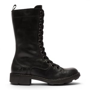 Fly London Women's Black Leather Schnürstiefel für Kampf-Knöchel – NOLE176