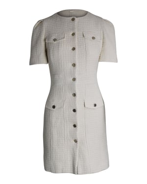 Maje Rillio Minikleid aus Bouclé-Tweed mit Knopfleiste in Creme-Baumwolle
