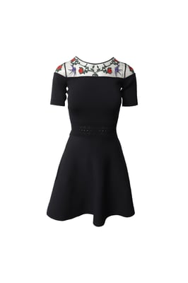Sandro Paris Minikleid mit Rosenapplikationen aus schwarzer Viskose