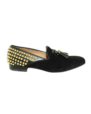 Schwarze Wildleder-Loafer mit goldenen Nieten