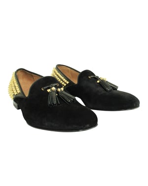 Schwarze Wildleder-Loafer mit goldenen Nieten