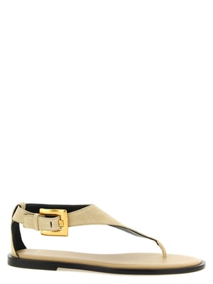 Balmain Beige Kalbsleder Flache Sandalen
