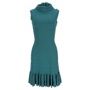 Alaïa Jacquard Minikleid mit Stehkragen in türkisfarbener Viskose