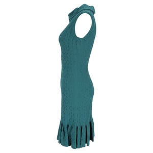 Alaïa Jacquard Minikleid mit Stehkragen in türkisfarbener Viskose