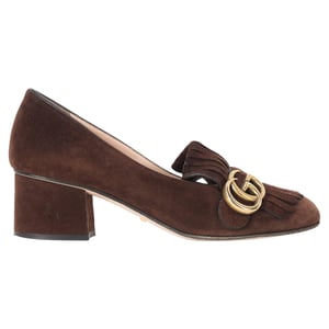 Gucci Marmont Loafer Pumps mit mittelhohem Absatz aus braunem Wildleder