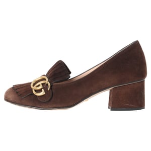 Gucci Marmont Loafer Pumps mit mittelhohem Absatz aus braunem Wildleder