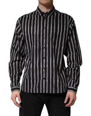 Dolce & Gabbana Schwarze Streifen Baumwolle Herrenformelle Hemd