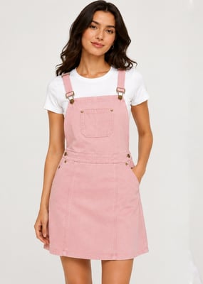Nudefarbenes Latzkleid aus Wildleder