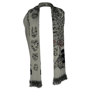Alexander McQueen Bedruckter Fransen-Schal aus grauer Wolle